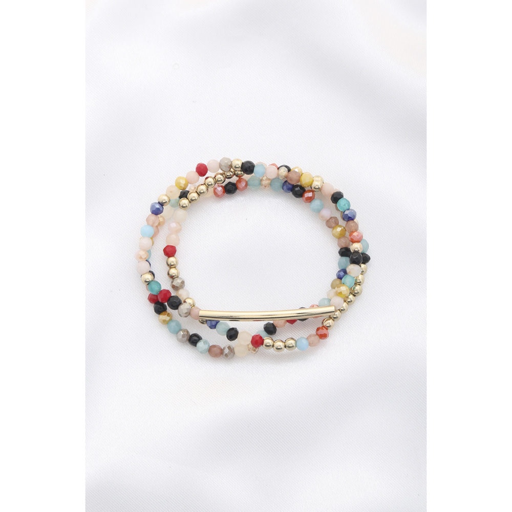 3 Row Glass Bead Stretch Bracelet - Picture 3 of 6